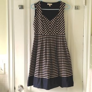 Monteau navy blue sleeveless a-line striped dress